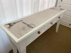 Carte Postale Paris Eiffel Tower Postcard Beige Canvas Table Runner 145x30cm - Picture 1 of 13