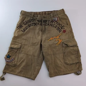 Shiro Neko Beige Khaki Cargo Shorts Size 34 Motorcycle Gangster Skulls - Picture 1 of 8