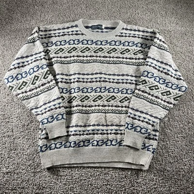 复古 3D 粗针织羊毛毛衣男式 L 90 年代爷爷核心学院风经典 — 第 1/4 张图片