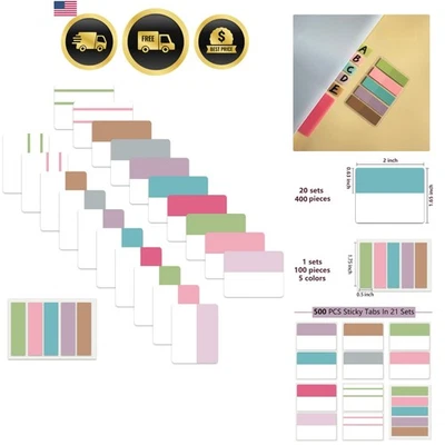 Sticky Tabs 2 Inch Page Markers 500PCS Colorful Repositionable Labels - Image 1 of 4