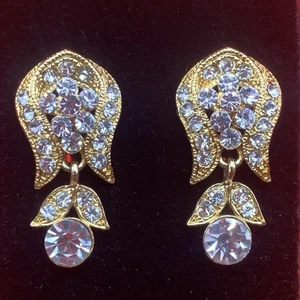 Vintage Ohrringe 80er Gold Strass Blumen Ohrhänger romantisch funkelnd - Bild 1 von 8