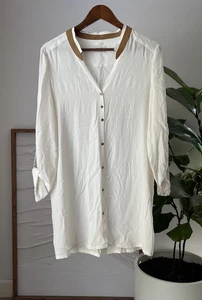 NWT Womens STEFFEN SCHRAUT Cream 100% Silk Button Down Tunic Top Shirt Blouse 36 - Picture 1 of 4