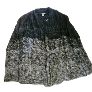 Black Gray Knit Sweater Cardigan Fairy Grunge Belted Tie Y2K Shimmer Size Large - Picture 1 of 11