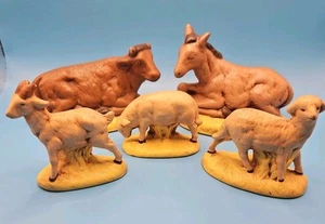 VTG Atlantic Mold FM Nativity Set of 5 Pieces Animals Ceramic Hand Painted - Picture 1 of 18