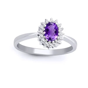 9ct White Gold Jewelco London Diamond Amethyst Classic Royal Cluster Ring 9mm - Picture 1 of 4