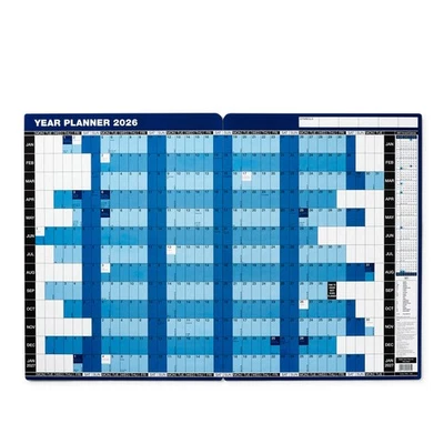 MORGAN'S DIRECT Mounted Year Wall Planner Calendar Board Backed Drywipe Marker Labels Blue 2026