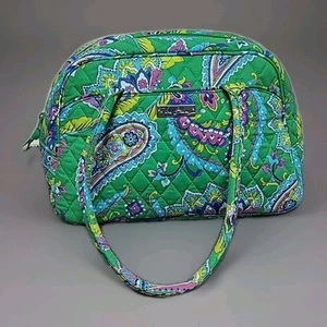 Vera Bradley Bowler Bag Emerald Paisley Purse Handbag Green Retired Quilted EUC - Picture 1 of 11