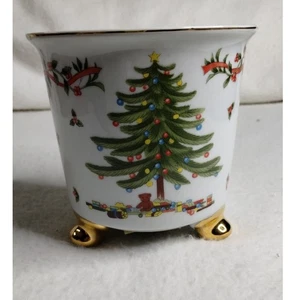 Maceta vintage Lemax Navidad Cachepot pies dorados acebo lazo porcelana - Imagen 1 de 9