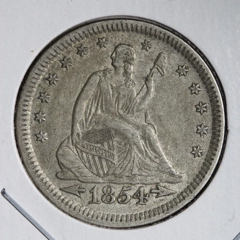 1854 ARROWS Seated Liberty Silver Quarter CHOICE AU++ E248 KCTS Cover
