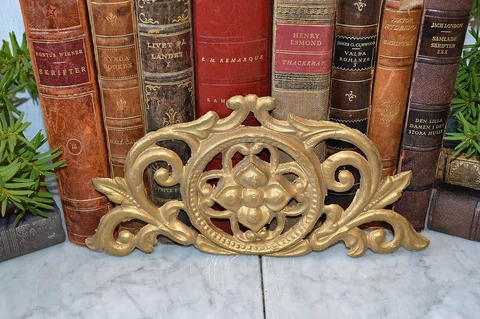 Antique French Gilt Papier Paper Mache Pediment Architectural Element Ornament Cover