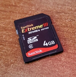 Sandisk 4GB 30 MB/SEC Class 6 Extreme III SDHC Memory Card for Pro Photography - Picture 1 of 1