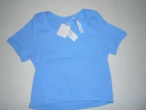 TOP IN MAGLIA A COSTINE ANCORATA IN BLU TAGLIA M/L NUOVO NYLON- SPANDEX - Foto 1 di 4