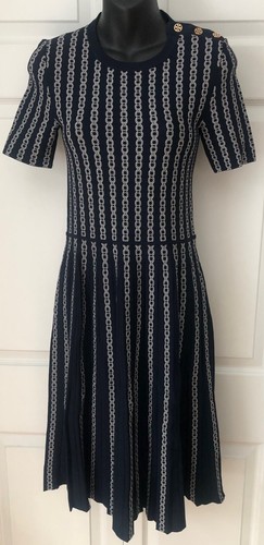 Abito a maglia lunga Tory Burch da donna bianco e blu navy XS TP