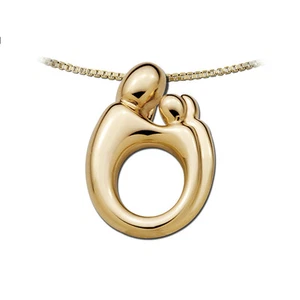 Mother and Child SMALL Twin or 2 Children Pendant in 14K Yellow Gold - Picture 1 of 4