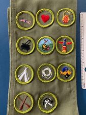 Vintage BOY SCOUTS OF AMERICA Merit Badge SASH W/ 11 PATCHES BSA Award Camp