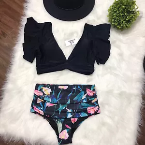 Costume da bagno bikini donna Sporlike taglia L 2 pezzi vita alta con volant push-up top - Foto 1 di 9