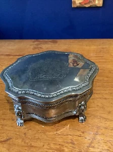 Vintage Style Heavy Silver Plate Trinket box Lion Claw Feet Coat Of Arms - Picture 1 of 9