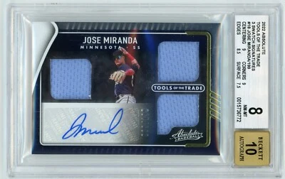 JOSE MIRANDA 2022 Panini Absolute Tools of the Trade Jersey Auto Rc #9/199 BGS 8 - Image 1 of 2