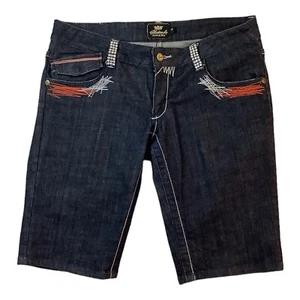 Pantalones cortos de mezclilla Akademiks Bermuda pedrería adornados para mujer talla 32 - Imagen 1 de 12