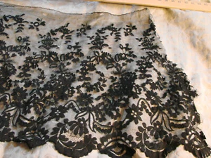 Vintage 1800 Victoriano Encaje Negro 22" 4 Yardas Floral Antiguo Borde 1830 Volante - Imagen 1 de 5