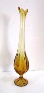 Jarrón oscilante elástico ámbar miel 6 pétalos vidrio vikingo MCM vintage 15,5" - Imagen 1 de 6