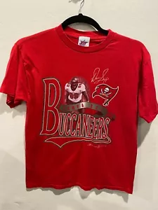 Vintage 90s TAMPA BAY BUCCANEERS BUCS Warren Sapp Red Cotton T-shirt Large - Picture 1 of 7