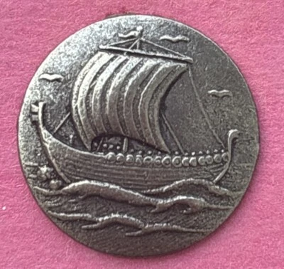 Vintage  Pewter Buttons Norwegian 8 Viking Ships. GREAT DETAILS Nor-Knapp11/16” - Image 1 of 4