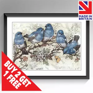 Póster de pintura de pájaros azules arte de pared tallas A3 A4 A5 - Imagen 1 de 14