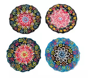6" Turkish Handmade Hand Painted Ceramic Plate Floral Pattern Plate 4 Pieces Set - Picture 1 of 6