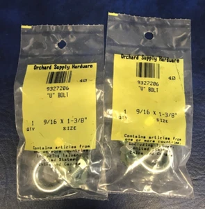 Lot of 2 New "U" Bolts 9/16" x 1-3/8" Orchard Supply Hardware #9327206 - Picture 1 of 2