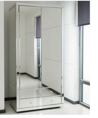 HOMESDIRECT365 Newly Boxed Romano Crystal Mirrored Wardrobe Wardrobes for Bedroom RRP-1500