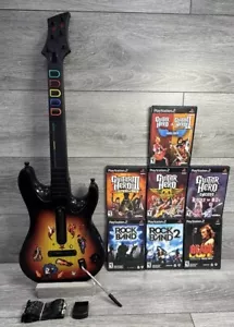 Guitar Hero Wireless Controller w/ Dongle Bundle Lot Rock Band PlayStation 2 PS2 - Picture 1 of 13