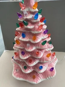 Vintage Pink Ceramic Light Up Christmas Tree - Picture 1 of 9