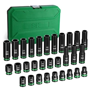 1/2" Drive Impact Socket Set, 30-Piece Metric Sockets, Deep 10mm to 24mm, Sha... - Picture 1 of 8