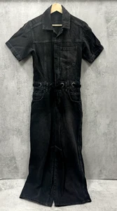 Free People Jumpsuit XS Grey Black Denim Boilersuit Wide Leg Chore - Picture 1 of 6