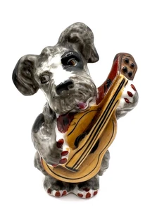 Vintage Porcelain Schnauzer Dog Playing Guitar Made In Japan - Picture 1 of 10