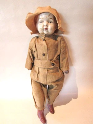 Boneca soldado antiga 1916 14" WWI composição pano M:C Co. Uniforme original - Imagem 1 de 4