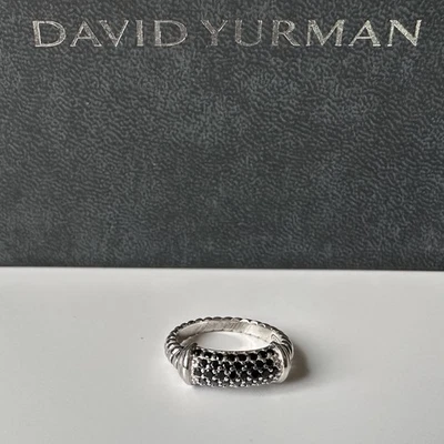 David Yurman 18K Gold Silver Wide Pave Black Diamond Metro Ring Size 8 - Image 1 of 4