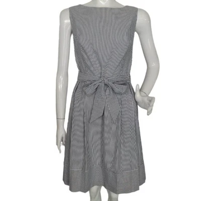 new ANNE KLEIN Dress, 12, Grey/White Stripe Seersucker, Sleeveless, Sash/belt - Image 1 of 4