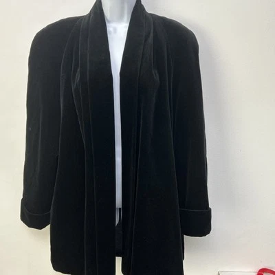 Vintage JS Collections Women's Black Velvet Draped Open Evening Jacket Coat, Med - Image 1 of 4