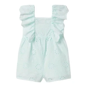 Zara Embroidered Eyelet Ruffle Romper Girls Size 4-5 Years Mint Green Cotton - Picture 1 of 12