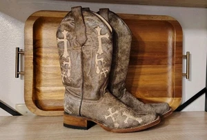 Circle G Damen Cowgirl Stiefel Stiefel Größe 7M, Kreuzstickerei, 12 Zoll Schaft - Bild 1 von 11