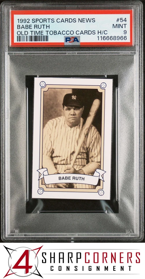 1992 SPORTS CARDS NEWS OLD TIME TOBACCO HAND CUT #54 BABE RUTH HOF POP 6 PSA 9 - Image 1 of 3