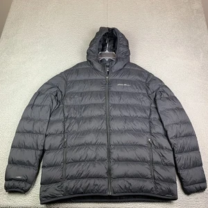 Eddie Bauer Down Puffer Jacket EB650 Mens XL Black Packable Full Zip Hooded - Picture 1 of 10