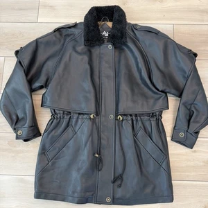 Andy Johns Damen Kunstleder Parka Jacke M schwarz Sherpa Kragen Cinched Waist - Bild 1 von 10