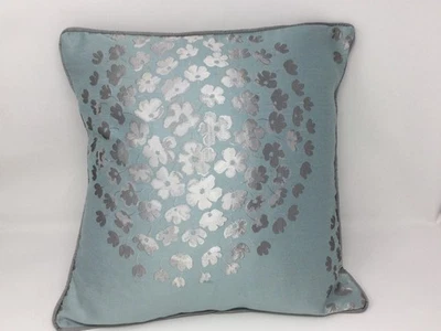 16" Laura Ashley Coco Duck Egg Blue Silk Fabric Handmade Cushion Cover Piped - Image 1 of 4