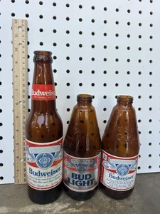 Vtg Budweiser Bud Light Beer Bottles Brown Glass Art Display USA Olympics HTF - Picture 1 of 5
