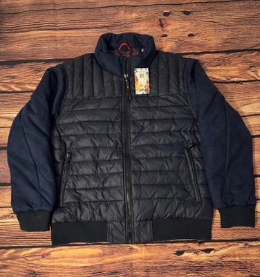 Robert Graham Mens XL Quilted Suede Sleeves Bomber Jacket Navy RGF24R07 $298 - Image 1 of 4