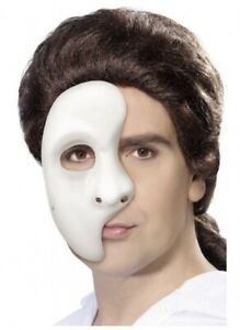 Halloween White Plastic Phantom Half Face Mask Pk 1