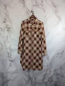 Prana Dress Women XL Flint Plaid Maxi Shirt Long Button Cover Up Sheer Umber $99 - Picture 1 of 17